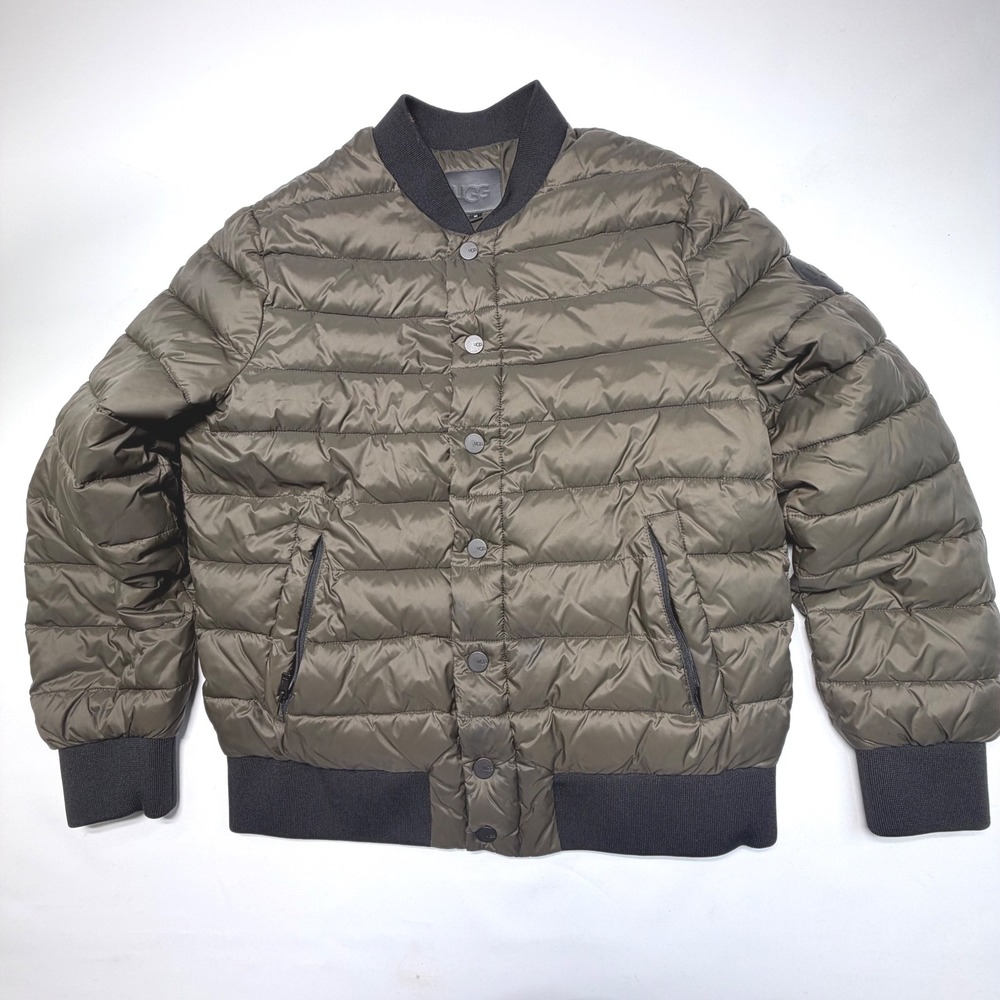 UGG Men's Quilted Bomber Jacket Olive Green Snap‎ Front Size M
